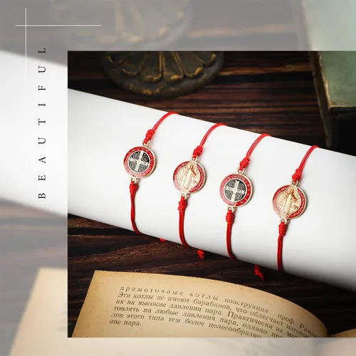 Vista 4 de Pulsera de San Benito de 20 piezas hecha a mano con nudo rojo ajustable para mujeres niñas y hombres Enlace