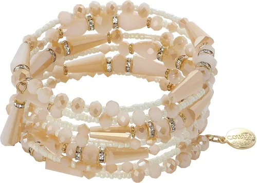 Vista 7 de Coiris Pulsera de cuentas amarillas de múltiples capas, pulsera ajustable para mujer BR1202