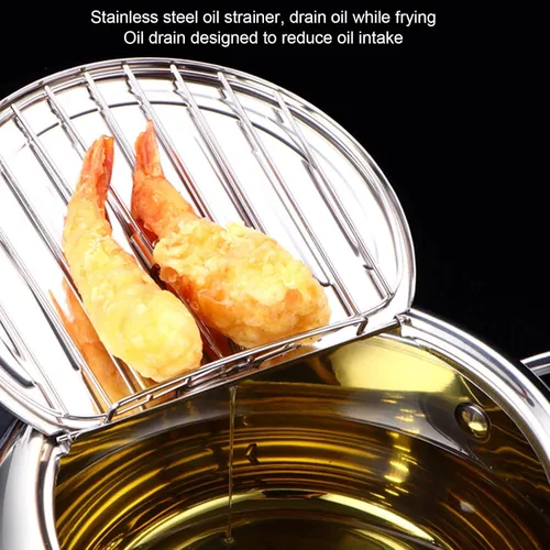 Vista 2 de Olla para freidora, olla japonesa con control de temperatura y tapa, olla de acero inoxidable para cocina, papas fritas, pollo, etc. (7.9 in)