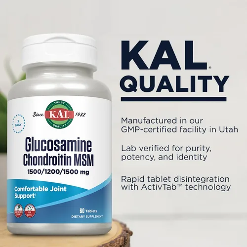 Vista 4 de KAL Glucosamina condroitina MSM, suplemento de apoyo articular para mujeres y hombres, 1500 mg de sulfato de glucosamina, 1200 mg de condroitina