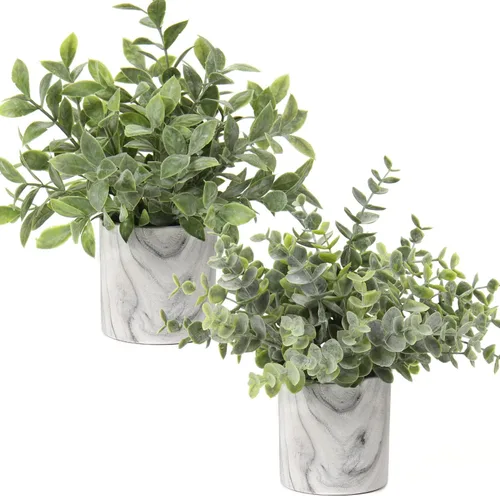 Vista 18 de Hollyone Plantas artificiales de interior, mini plantas artificiales de plástico, plantas verdes pequeñas, plantas falsas de eucalipto decoración