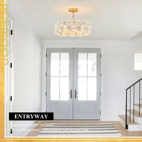 Vista 7 de Lámpara moderna de cristal de flores de 20 "6 luces de oro colgante
