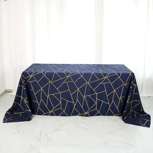 Vista 19 de Efavormart - Mantel redondo de poliéster de 120 pulgadas con patrón geométrico dorado Morado