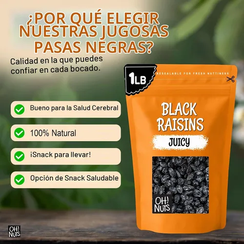 Vista 7 de Nueces jugosas pasas negras, frutas secas, sin azúcar añadido, bocadillos