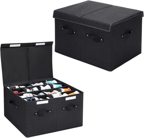 Vista 11 de Organizador de zapatos para armario, caja de almacenamiento de zapatos plegable con divisores ajustables, gran contenedor de almacenamiento