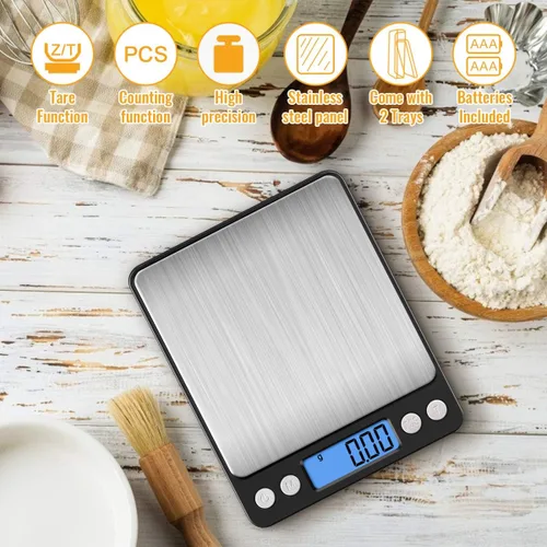 Vista 2 de Diyife Báscula digital de cocina de 17.64 oz/0.00 oz, báscula de alimentos para cocinar de alta precisión, báscula de mini gramos con pantalla LCD