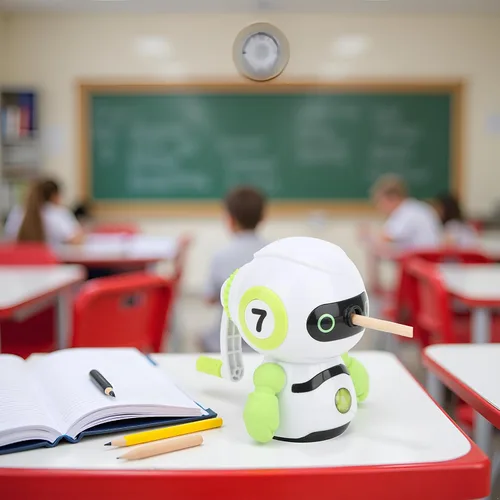 Vista 2 de Sacapuntas manual de diseño de robot con función de alimentación automática, mecanismo de manivela para estudiantes, niños, colores aleatorios