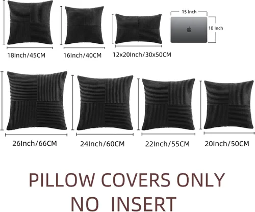 Vista 7 de Fancy Homi - 2 fundas decorativas para cojín cuadrado de pana suave y texturizada con diseño de retazos, para sofá y cama, decoración rústica y Negro