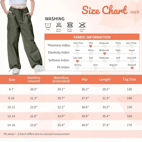 Vista 11 de Rolanko Pantalones de paracaídas para niñas, pantalones cargo Y2K con bolsillos, pantalones deportivos Harajuku para niños de 4 a 14 años