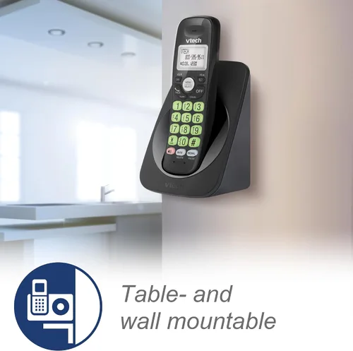 Vista 10 de VTech Teléfono inalámbrico de 2 teléfonos con DECT 6.0, altavoz dúplex completo, pantalla iluminada, teclado retroiluminado, identificación de Negro
