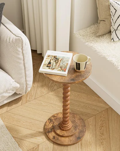 Vista 2 de Masupu Mesa auxiliar redonda, mesa auxiliar pequeña para espacios pequeños, mesa de bebidas con pedestal con pata de madera maciza para sala