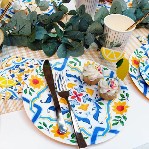 Vista 2 de Coterie Servilletas de cóctel de papel floral azul y amarillo (juego de 25) Servilletas de cóctel de diseño para novia y baby shower, cena, fiesta