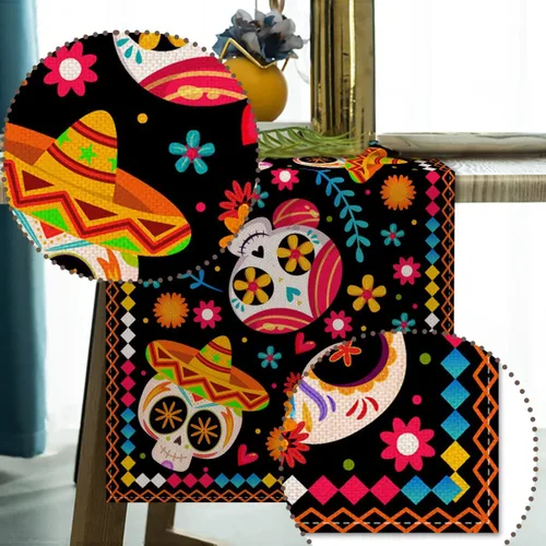 Vista 3 de Vohado Camino de mesa del Día de los Muertos Calavera de Azúcar Dia De Los Muertos Fiesta Mexicana Carnaval Festival Decoración México Fiesta