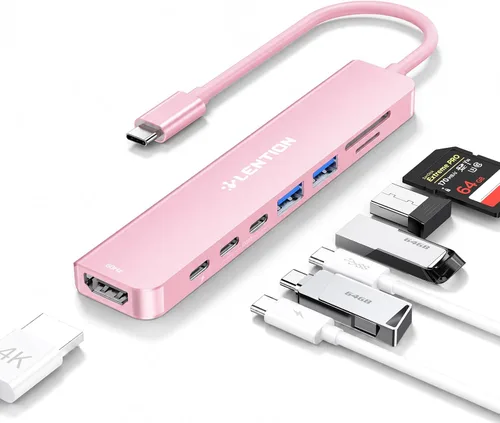 Vista 16 de LENTION USB-C Hub, 4K@60Hz HDMI, 100W PD, 2 USB-C, 2 USB 3.0, Card Reader