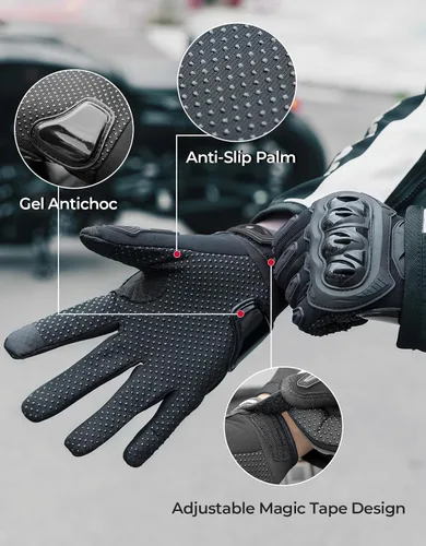 Vista 2 de KEMIMOTO - Guantes de motocicleta para hombres/mujeres, guantes de bicicleta de tierra con pantalla táctil y protección contra deslizamientos