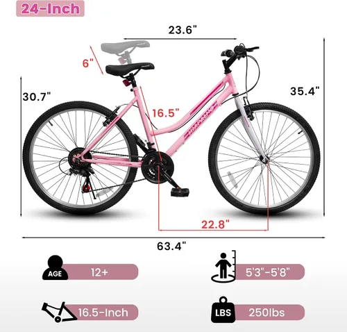 Vista 9 de Ecarpat Bicicleta de montaña para niñas y mujeres, 24/26 pulgadas, 21 velocidades, regalos de viaje de verano, bicicletas de freno en V femenino