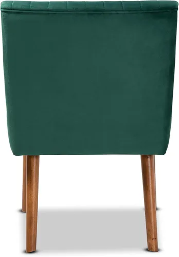 Vista 6 de Baxton Studio Alvis Mid-Century - Silla de comedor de madera tapizada en terciopelo verde esmeralda y acabado marrón nogal