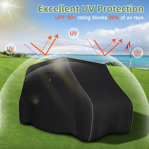 Vista 2 de Funda para carrito de golf de 2/4 pasajeros, impermeable, resistente 600D con tiras reflectantes, ajuste universal para EZGO, Yamaha, Club Car