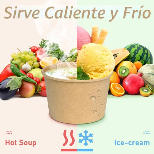 Vista 5 de ESSENTIAL Tazas de helado de papel, 50 piezas 8 onzas Cuencos desechables para postres para alimentos calientes o fríos, tapas no incluidas