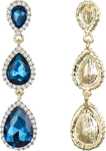 Vista 35 de EleQueen Pendientes de cristal austriaco en tono dorado para mujer, forma de pera de 2.5 pulgadas, color esmeralda