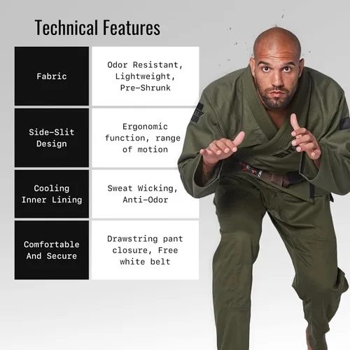 Vista 3 de Elite Sports Kimono para hombres aprobado por la IBJJF Federación Internacional de Jiu Jitsu Brasileño de tela pre-encogida para Jiu Jitsu