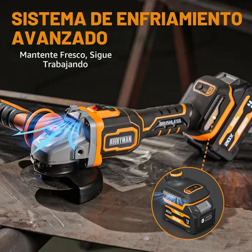 Vista 9 de ALLOYMAN Kit de amoladora angular inalámbrica de 20 V, 4-1/2 pulgadas, sin escobillas, variable 9,500 RPM, sistema de seguridad múltiple y color1