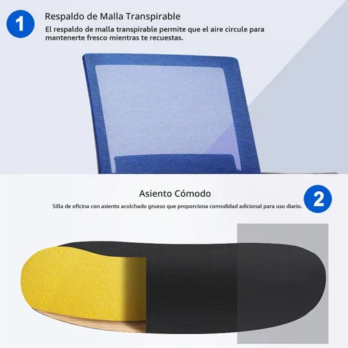 Vista 6 de Silla de oficina ergonómica de escritorio, silla de trabajo de malla, silla de computadora con respaldo medio, silla giratoria de malla para oficina