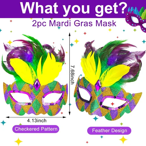 Vista 2 de Skylety 2 máscaras de Mardi Gras con purpurina veneciana para fiesta de baile de graduación, para mujeres y hombres, accesorio para disfraces