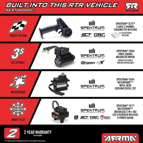 Vista 22 de ARRMA 1/16 Mini Kraton 3S DSC 4X4 RTR Brushless RC Speed Truck, Negro/Rojo