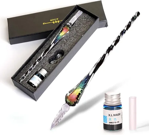 Vista 16 de Juego de plumas de inmersión de vidrio, pluma de caligrafía, pluma de firma de cristal para arte, escritura, firmas, decoración y regalo de negocios