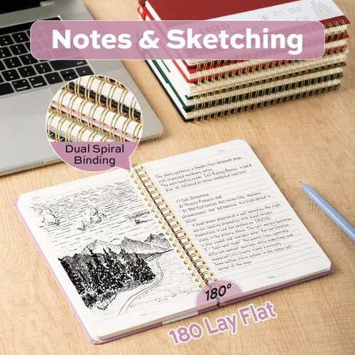Vista 2 de deli Paquete de 6 cuadernos con espiral rayados, 160 páginas, A5 (5.5 x 8 pulgadas), cuaderno de escritura de tapa dura, diario encuadernado