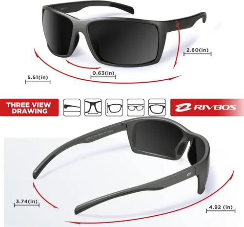 Vista 5 de RIVBOS Polarized Sports Sunglasses Driving shades For Men TR90 Unbreakable Frame RBS863