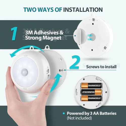 Vista 5 de Reoshine Luz con sensor de movimiento para interiores, funciona con pilas AA, iluminación debajo del gabinete, luces LED de disco magnético