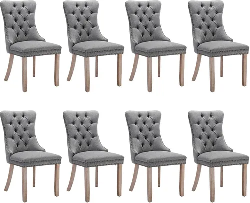 Vista 145 de SoarFlash Juego de 2 sillas de comedor de terciopelo, silla lateral de respaldo alto, silla lateral moderna tapizada de alta gama con botones Beige