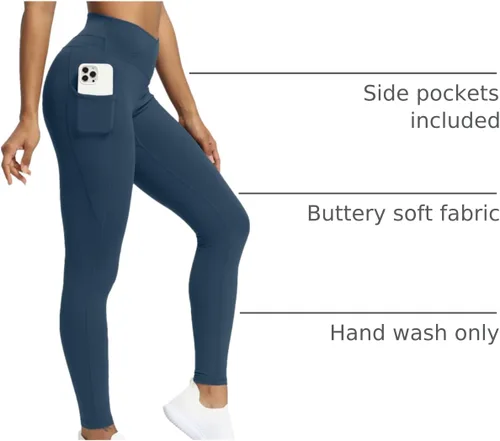 Vista 50 de Aoxjox Trinity - Pantalones de yoga de cintura alta con bolsillos para mujer, control de abdomen, cintura cruzada, leggings de entrenamiento suaves
