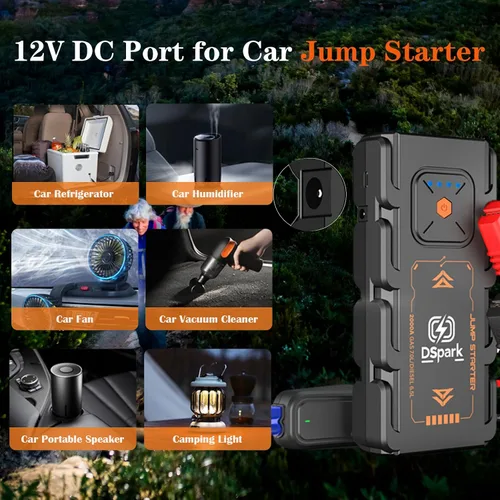 Vista 3 de Arrancador de coche compacto de 2000 A, ultra portátil y seguro para principiantes, para hasta 7.0 L de gasolina/6.5 L de diésel, caja de salto