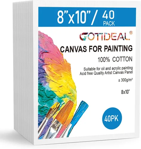 Vista 14 de 40 paneles de lona blanca de 4 x 4 pulgadas para pintura acrílica, tableros de lona de algodón imprimados Primed Canvas, Bulk Painting Canvas for