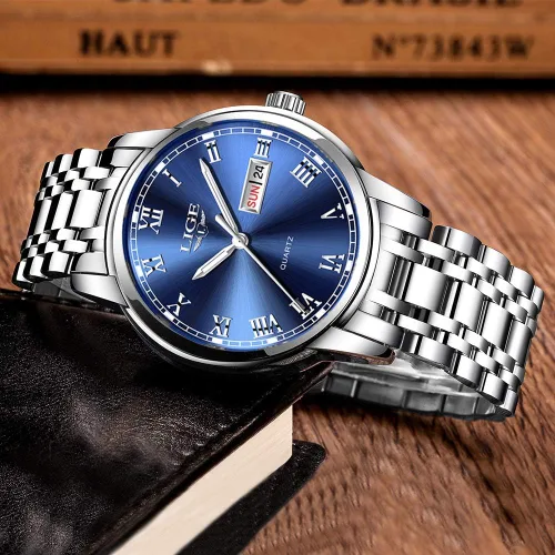 Vista 2 de LIGE Relojes para hombre, casual, de cuero, analógico, de cuarzo, para hombre, negro, Fahison, reloj de pulsera para hombre, reloj deportivo
