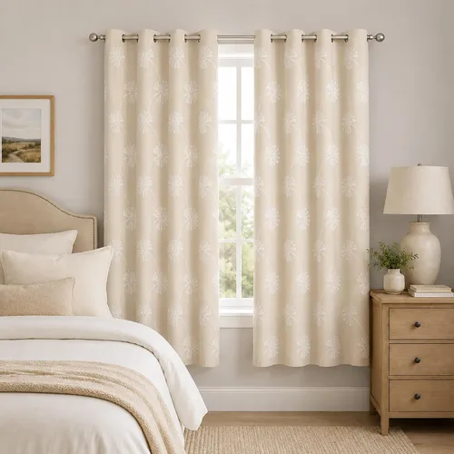 Vista 15 de VOGOL - Cortinas con ojales bordadas con patrón floral elegante de lino sintético, 2 paneles, 60% opacas con aislamiento térmico, cortinas pesadas