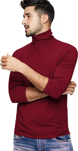Vista 2 de Amussiar Camiseta de cuello alto para hombre, ajustada, manga larga, básica, térmica, casual