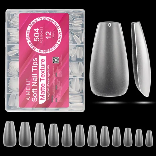 Vista 12 de AIMEILI 432 puntas de uñas postizas cortas de almendra, redondas, de cobertura completa, para extensión de uñas de remojo, uñas postizas acrílicas a