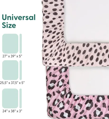 Vista 3 de The Peanutshell Pack n Play, Playard, sábanas para cuna pequeña para niñas Juego de 2 unidades Estampado de animales de guepardo