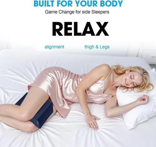 Vista 5 de Almohada de rodilla para dormir de lado, almohada de piernas con gel refrescante, azul/grande Memory Foam Elevation Pillow for Spine Aligning