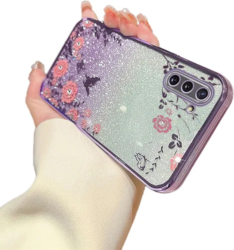 Vista 44 de Funda para Samsung Galaxy S8, Samsung S8 para mujer, cambio gradual con purpurina, cristal suave, TPU mariposa, floral, corazón, transparente, funda