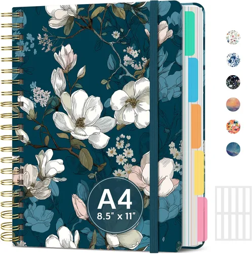Vista 26 de Cuadernos grandes de espiral rayados para el trabajo con divisores y pestañas extraíbles, 8.5 x 11 pulgadas, bonito cuaderno de tapa dura de 5
