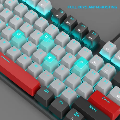 Vista 5 de MageGee - Teclado mecánico para juegos, nuevo teclado retroiluminado de 104 teclas con interruptores azules, teclado mecánico USB con cable