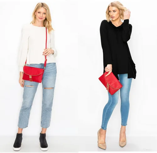 Vista 4 de Solene Bolso de mano para mujer, con múltiples compartimentos, 6 ranuras para tarjetas en el interior, bolsa cruzada con borlas