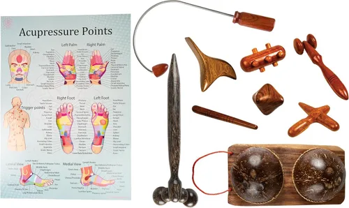Vista 6 de CCcollections Herramientas de masaje de terapia de madera, herramienta de palo de madera de reflexología, equipo tradicional para aliviar el dolor
