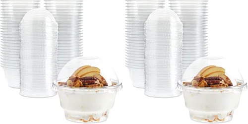 Vista 11 de Juvale Vasos de plástico con tapas, 5 onzas, transparentes, paquete de 50 unidades, tazas de postre y recipientes de helado con tapas de cúpula
