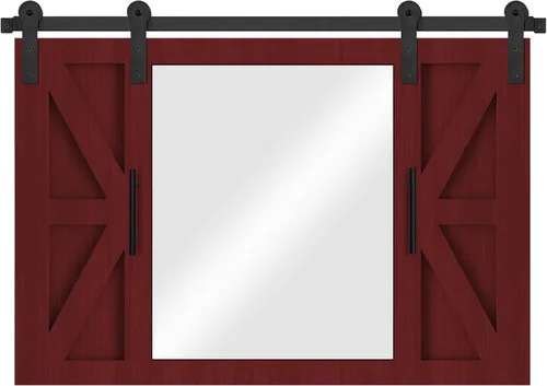 Vista 8 de COGOOD Espejo de puerta de granero de granja, 37 x 26 pulgadas, espejo con marco de madera rústica, decoración de pared para comedor, baño, sala